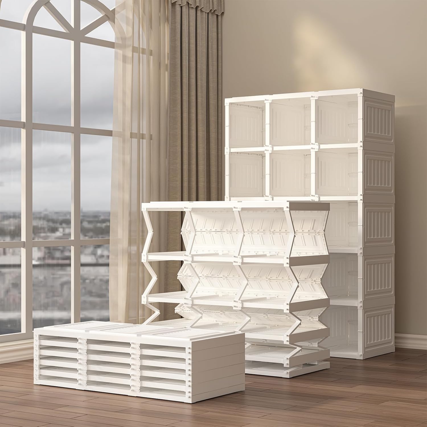 Guarda-Roupa Dobrável Portátil com Portas Transparentes