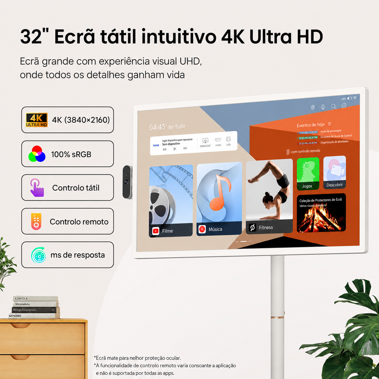 Smart TV Touchscreen Portátil 16GB RAM 4K UHD 32"