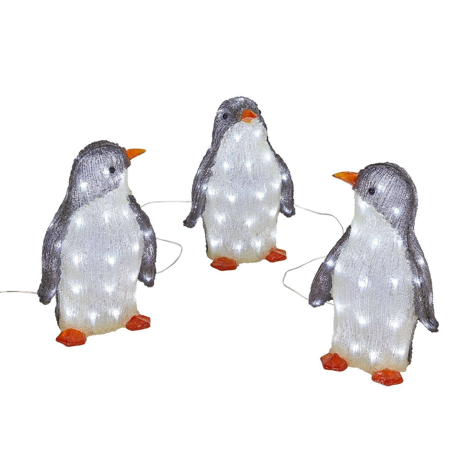Trio de pinguins acrílicos para exteriores