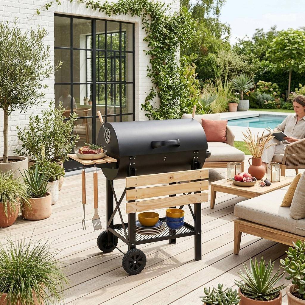 Barbecue americano com fumador a carvão