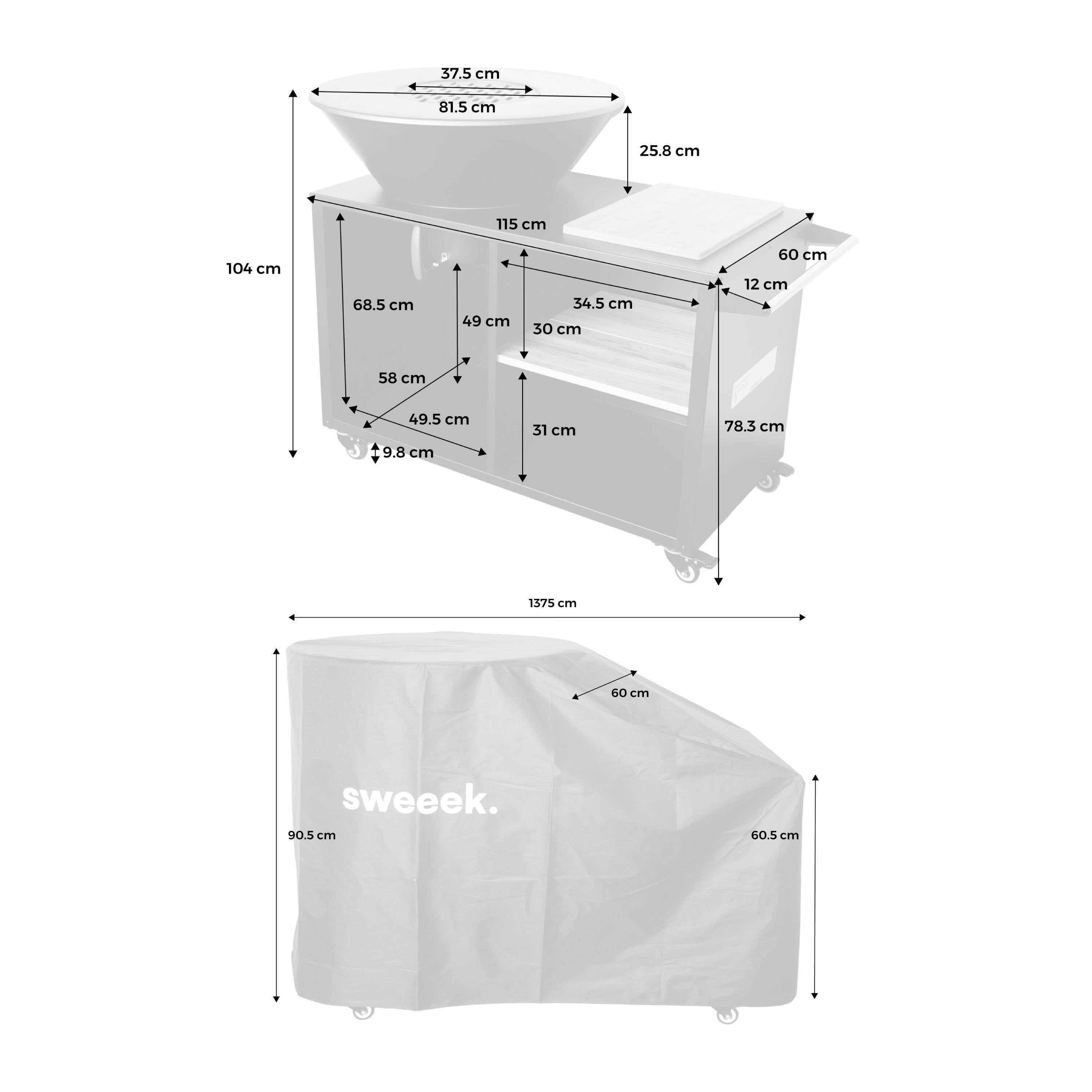 Barbecue com espaço de armazenamento e capa protetora, 80cm