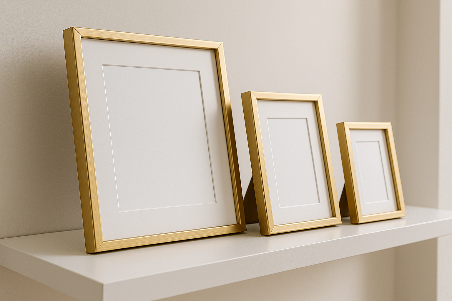 Kit de 3 Porta-Retratos Dourados de Tamanhos Variados com Vidro