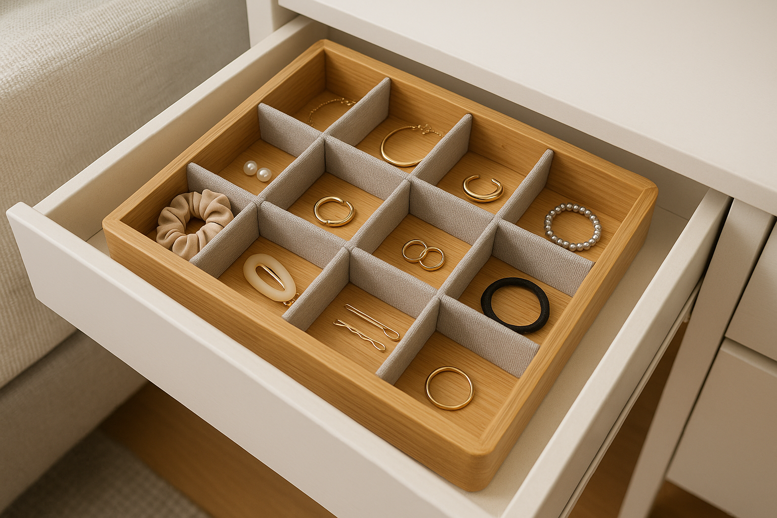 Organizador de gaveta de bambu com 8 divisórias ajustáveis 32 x 24 cm