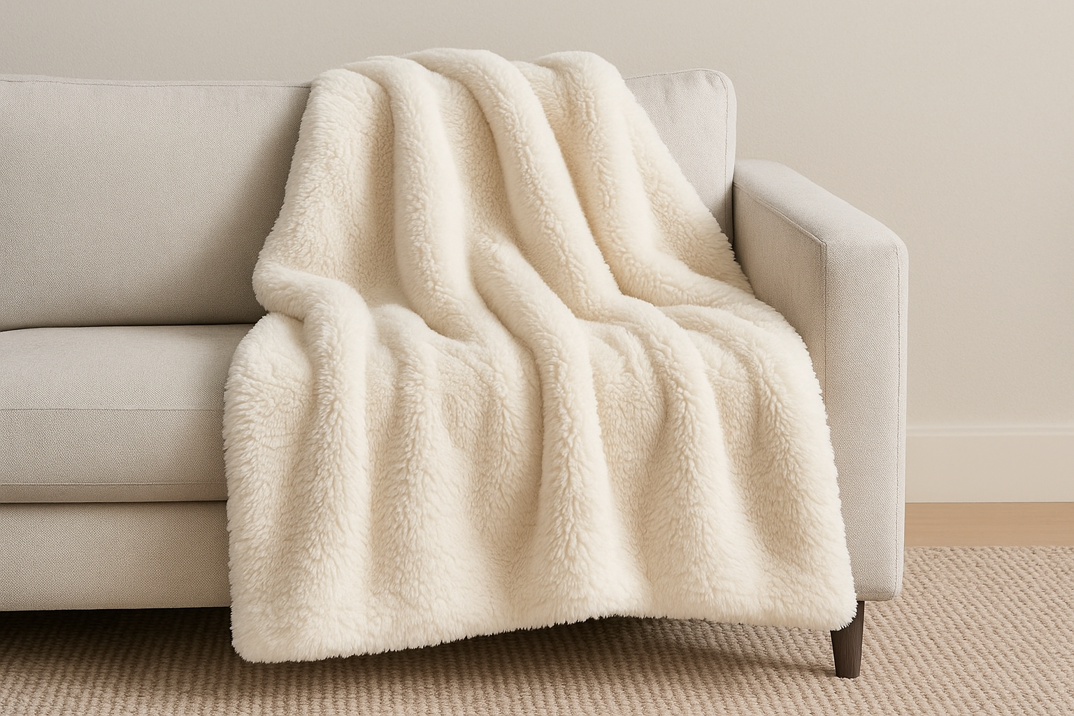Manta de pelúcia creme com pelo alto - sofá de luxo 125x150 cm