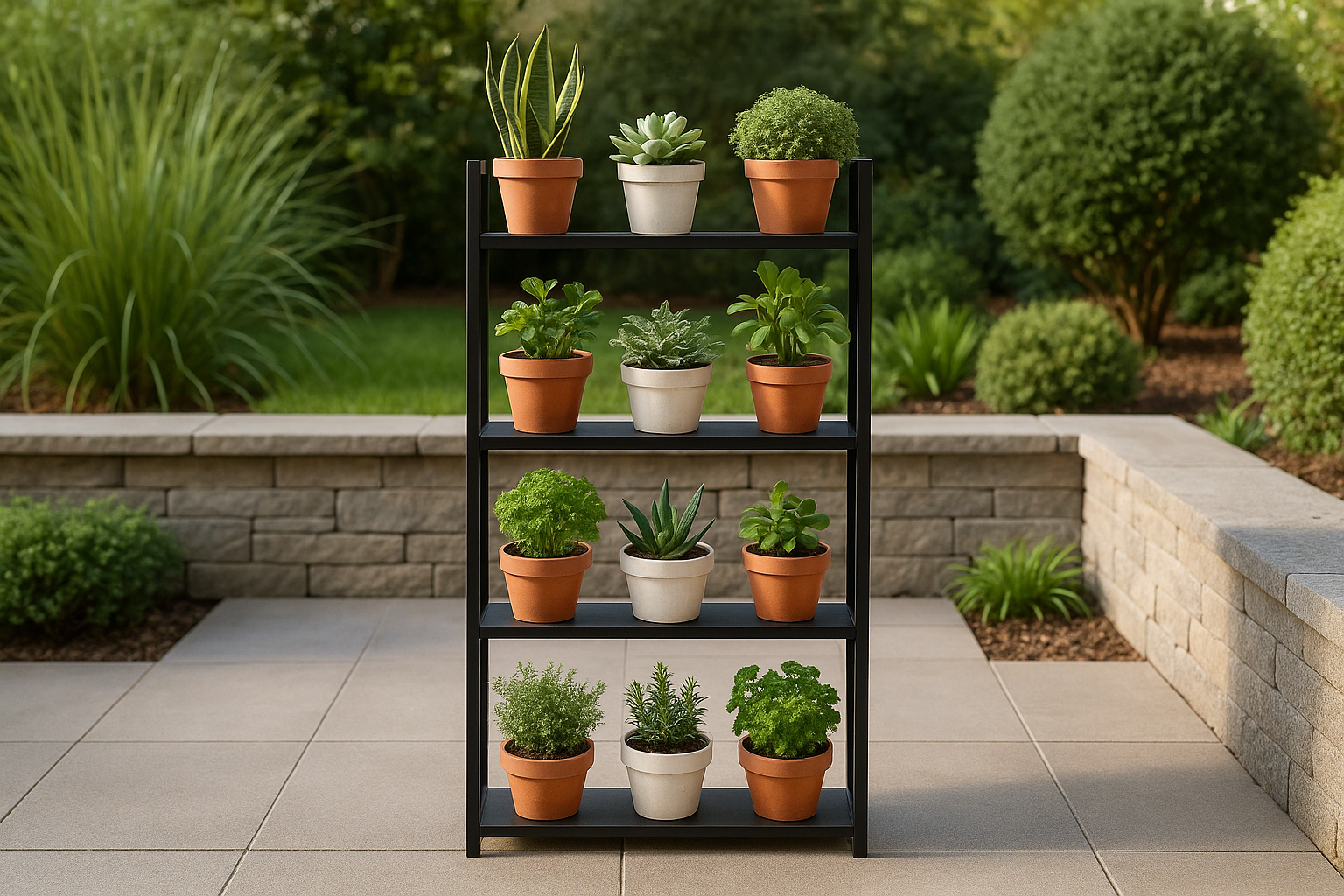 Suporte Vertical para Plantas 4 Andares Metal Preto 120 cm