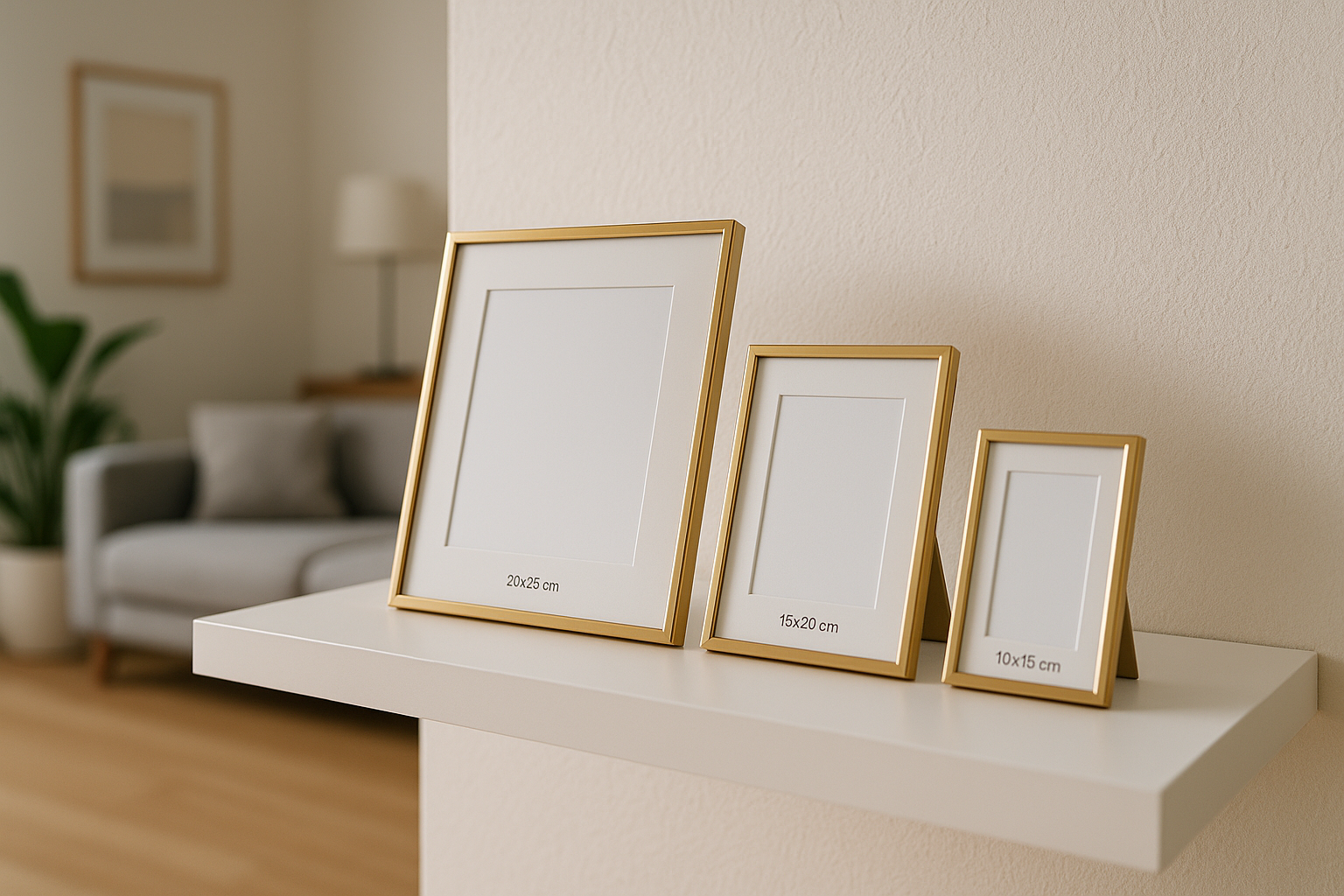 Kit de 3 Porta-Retratos Dourados de Tamanhos Variados com Vidro