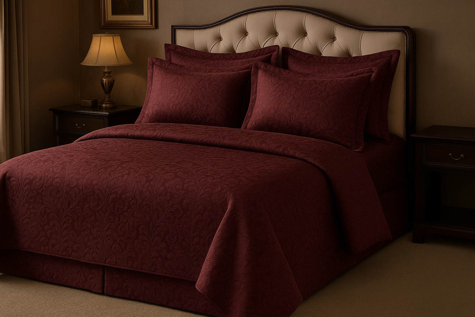 Jogo de Cama Queen Jacquard Bordô - 4 Peças Sofisticadas