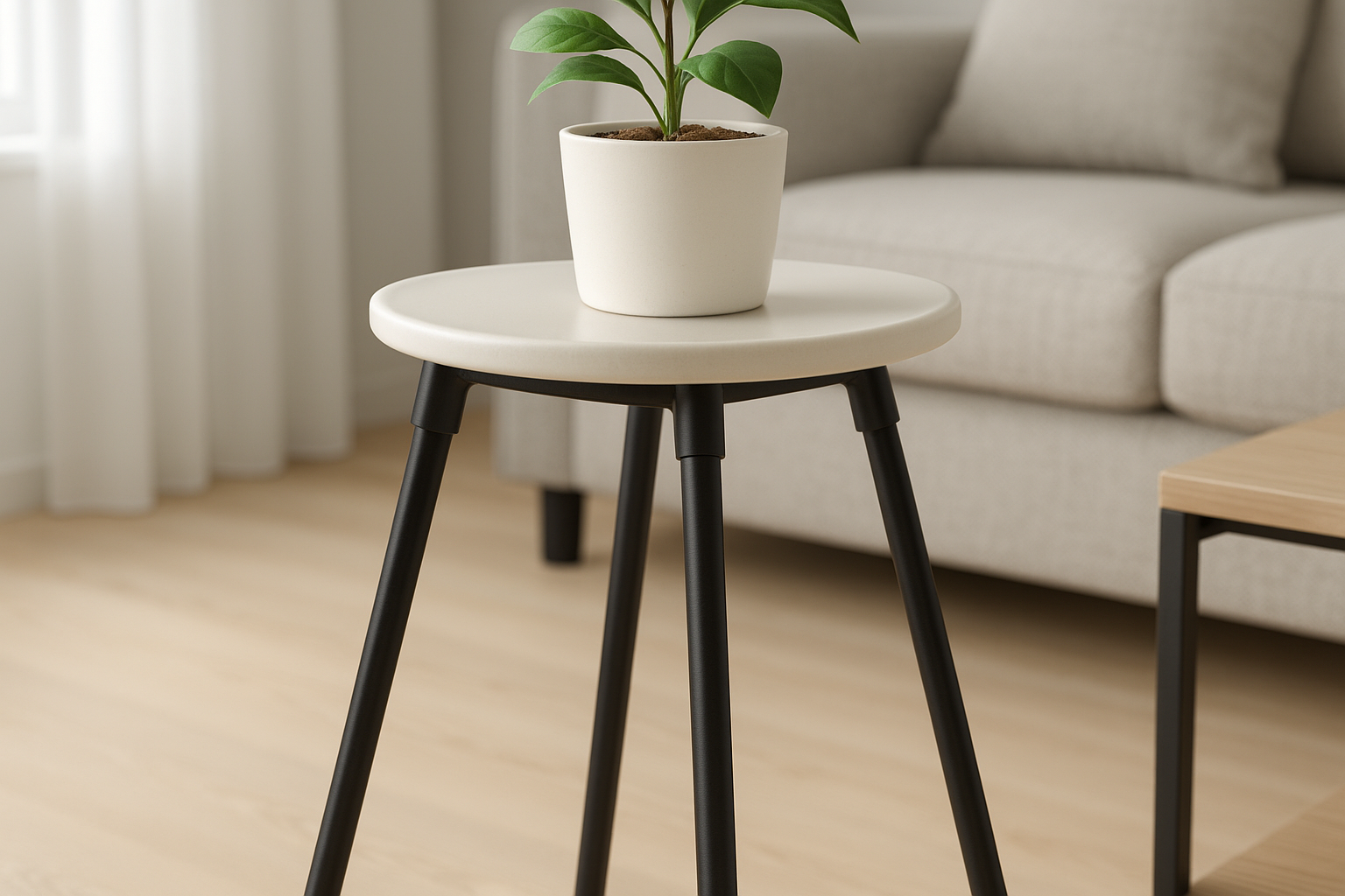 Suporte para Plantas Tripé de Metal Preto com Base de Cerâmica 70 cm