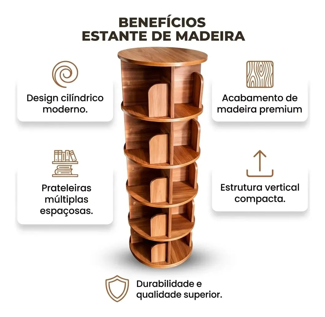 Prateleira Giratória 360° para Livros