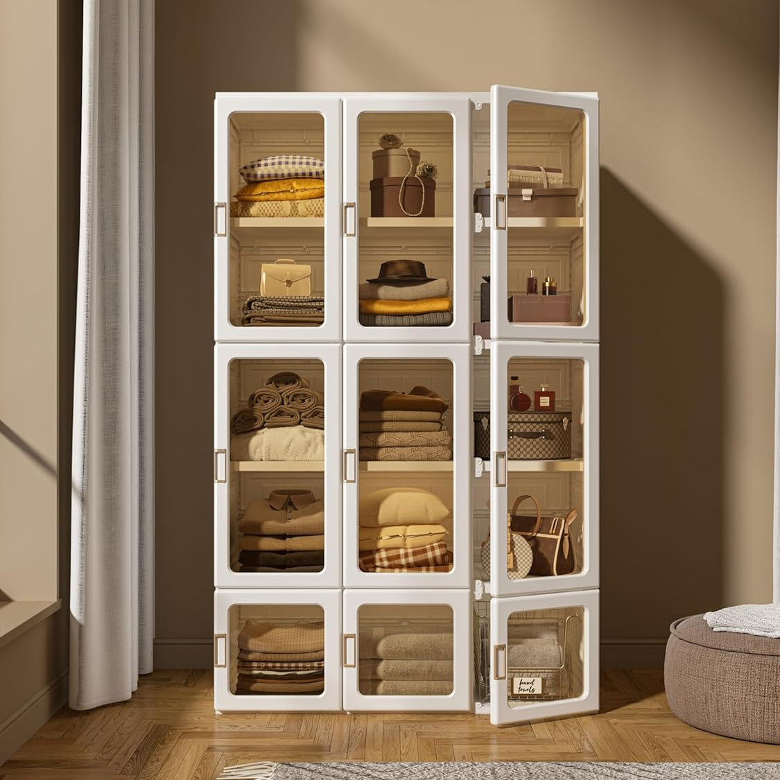 Guarda-Roupa Dobrável Portátil com Portas Transparentes