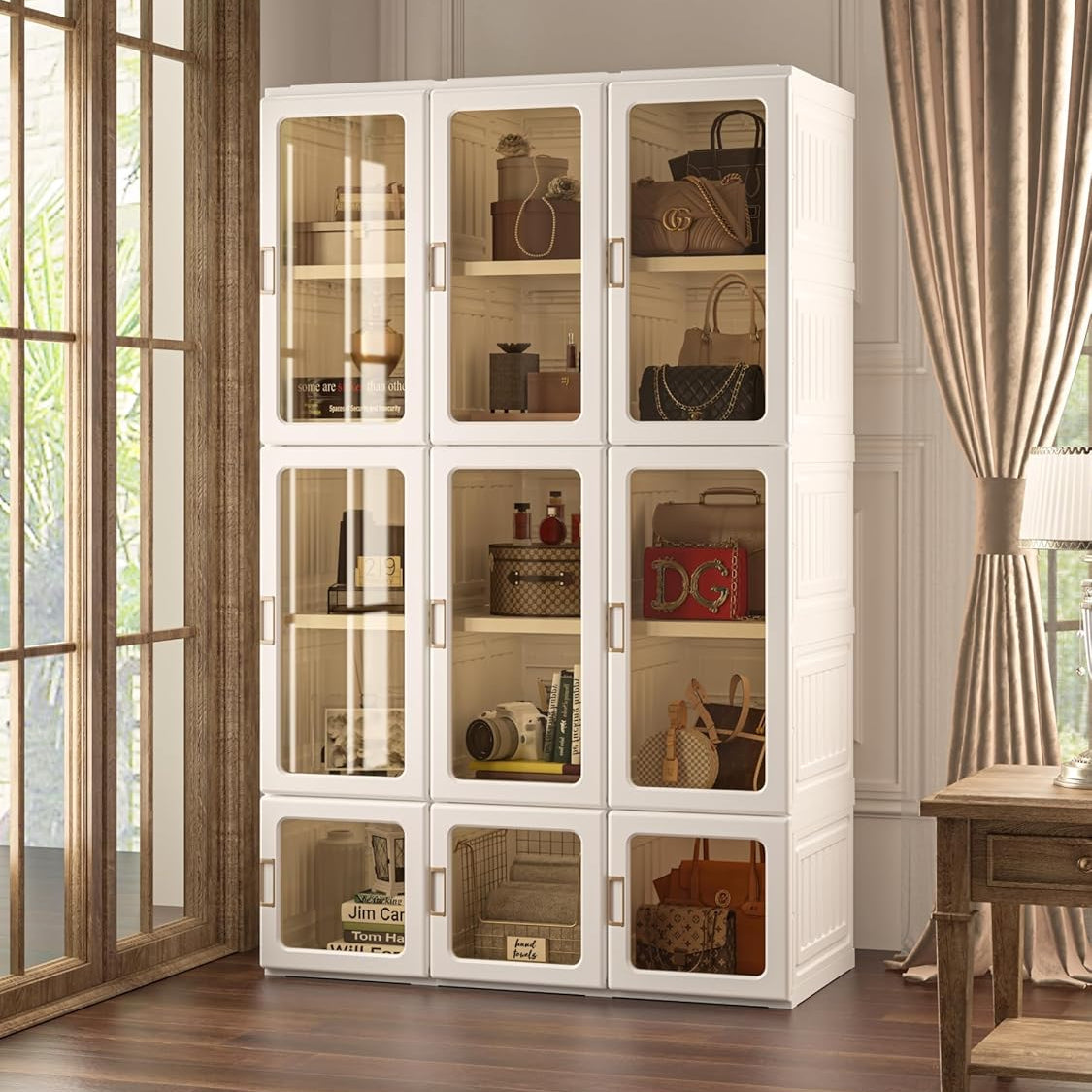Guarda-Roupa Dobrável Portátil com Portas Transparentes