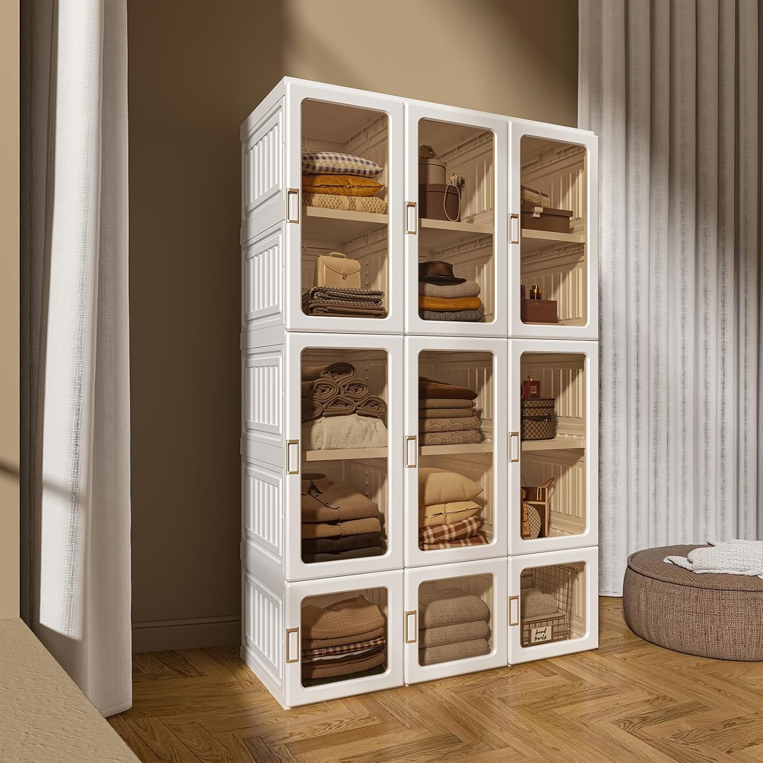 Guarda-Roupa Dobrável Portátil com Portas Transparentes
