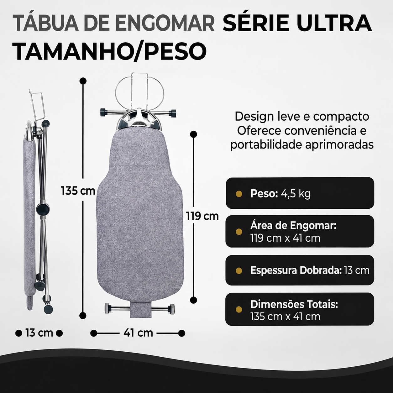 Tábua de Engomar 360° Giratória com Dupla Face e Altura Ajustável