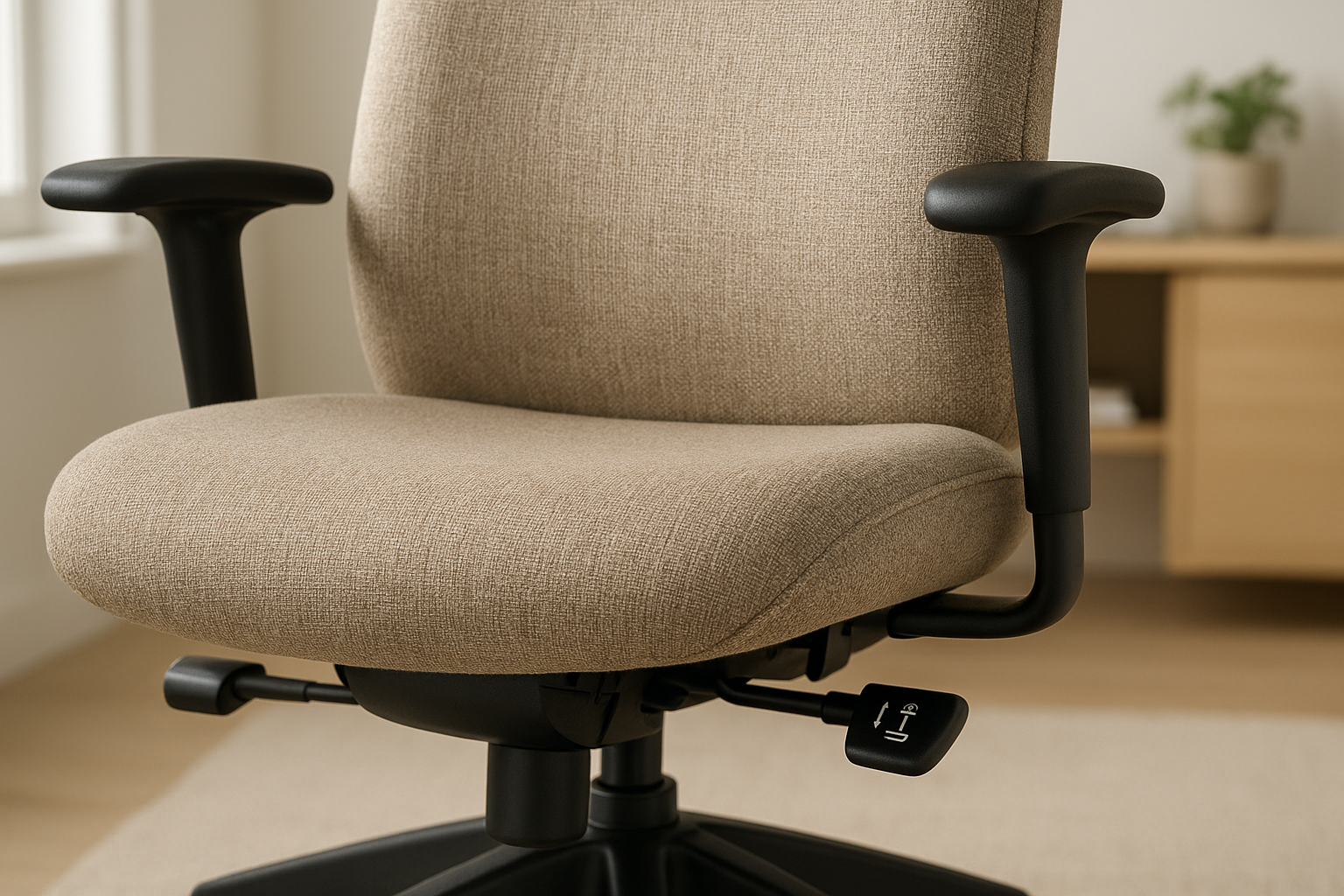 Cadeira Ergonômica de Escritório com Tecido Bege e Rodízios