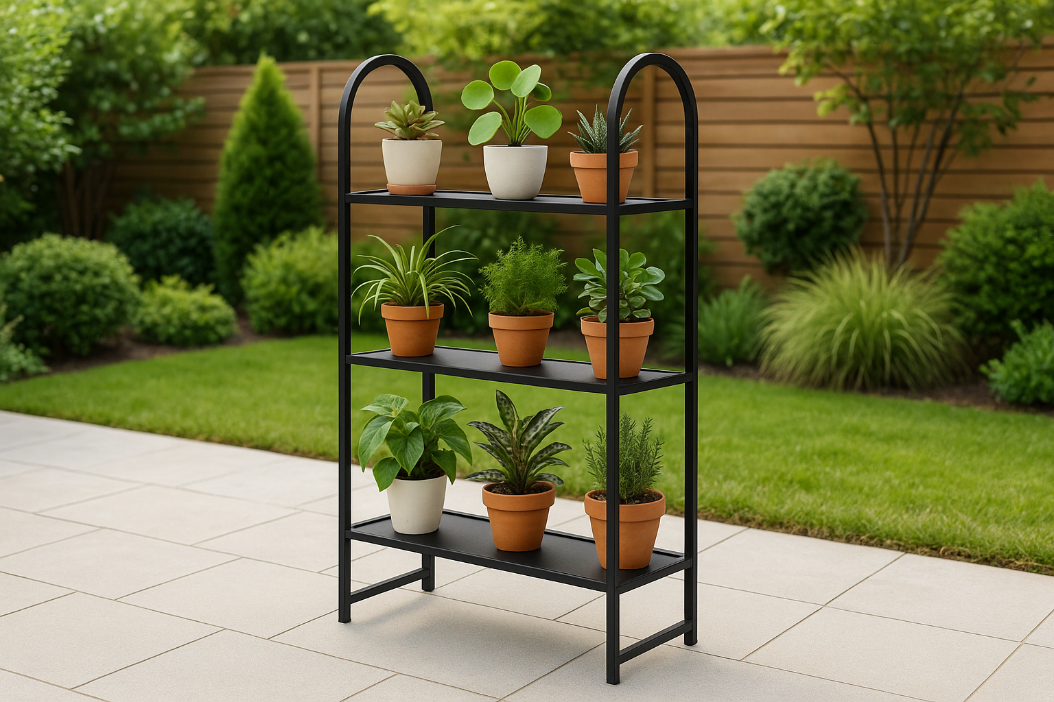 Suporte Vertical para Plantas 4 Andares Metal Preto 120 cm