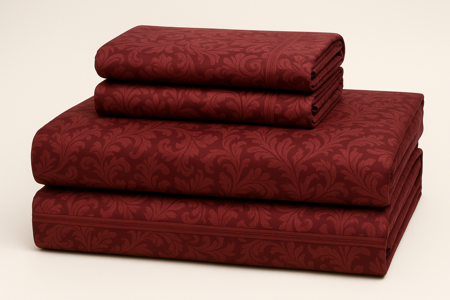 Jogo de Cama Queen Jacquard Bordô - 4 Peças Sofisticadas