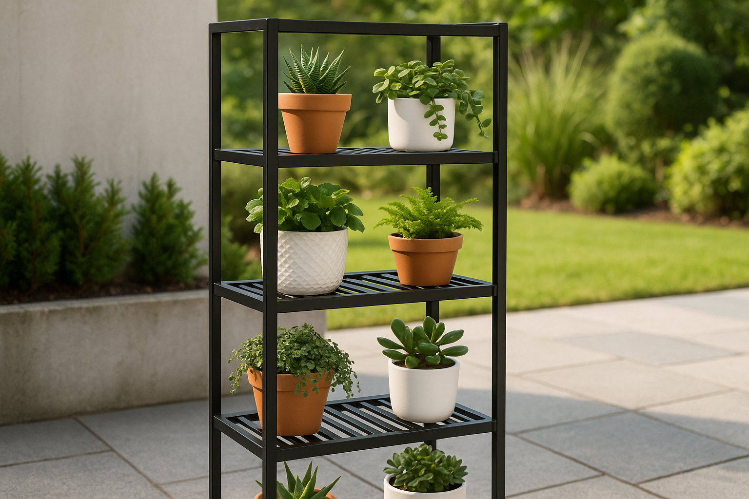 Suporte Vertical para Plantas 4 Andares Metal Preto 120 cm
