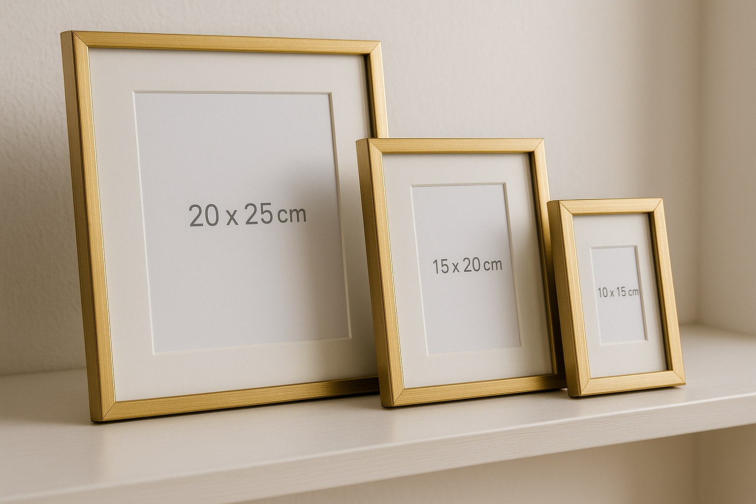 Kit de 3 Porta-Retratos Dourados de Tamanhos Variados com Vidro