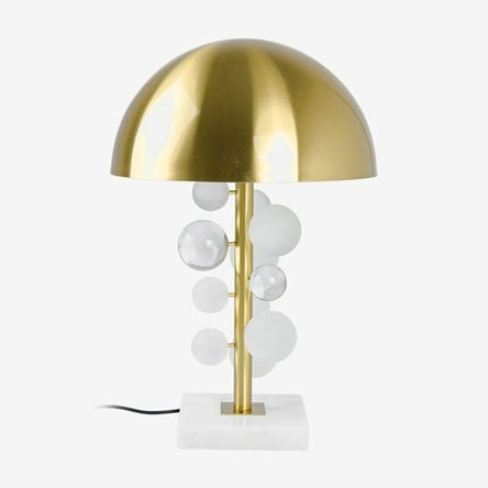 Abajur com esferas em metal, base em mármore dourado, bivolt, 59x34 cm